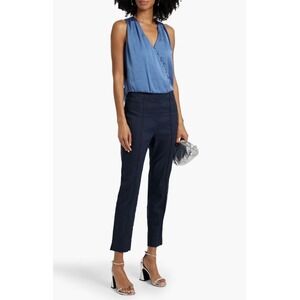 Veronica Beard Honolulu Crop Skinny Linen Blend‎ Navy Blue Trouser Pants Sz 10